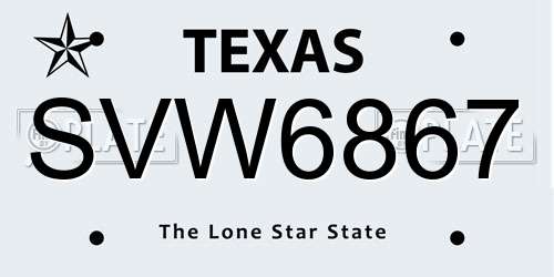 SVW6867 Texas License Plate