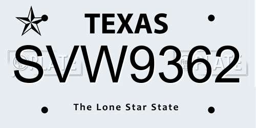 SVW9362 Texas License Plate