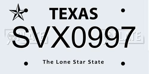 SVX0997 Texas License Plate