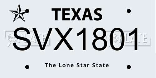 SVX1801 Texas License Plate