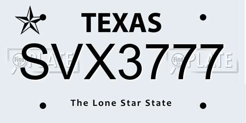 SVX3777 Texas License Plate
