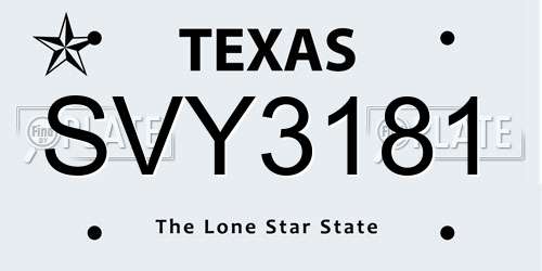 SVY3181 Texas License Plate