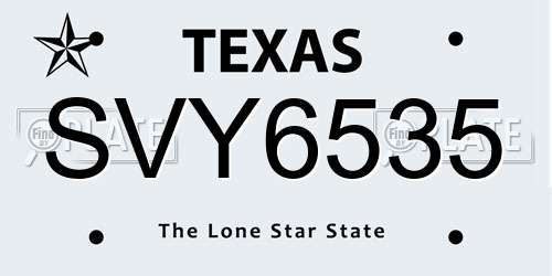 SVY6535 Texas License Plate