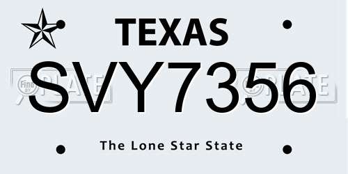 SVY7356 Texas License Plate