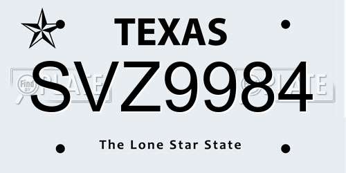 SVZ9984 Texas License Plate