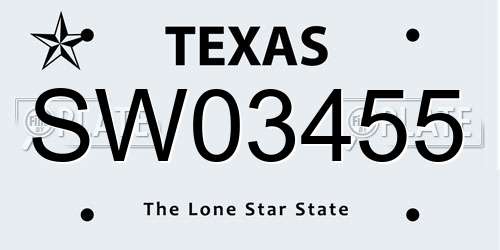 SW03455 Texas License Plate