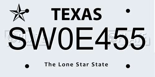 SW0E455 Texas License Plate