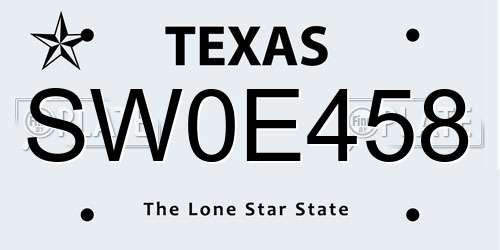 SW0E458 Texas License Plate