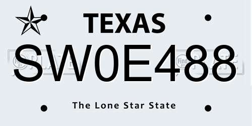 SW0E488 Texas License Plate