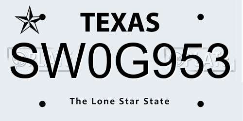 SW0G953 Texas License Plate