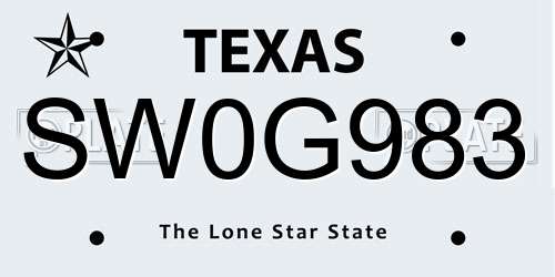 SW0G983 Texas License Plate