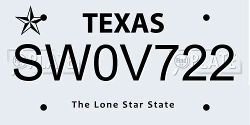 SW0V722 Texas License Plate