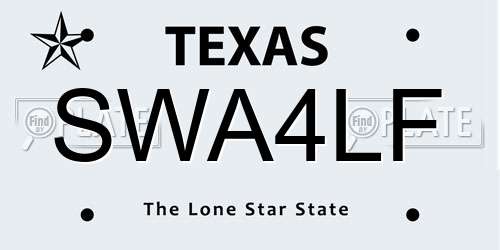 SWA4LF Texas License Plate