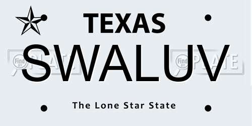 SWALUV Texas License Plate