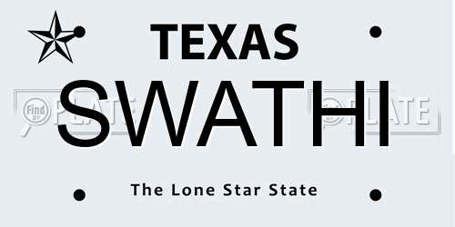 SWATHI Texas License Plate