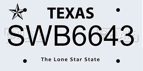 SWB6643 Texas License Plate