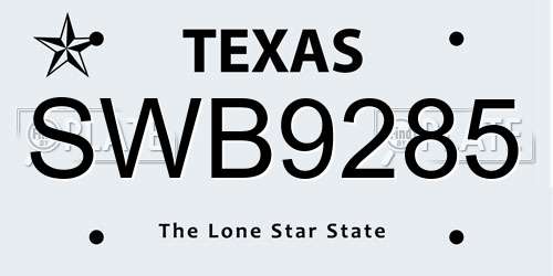 SWB9285 Texas License Plate