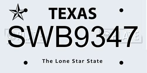 SWB9347 Texas License Plate
