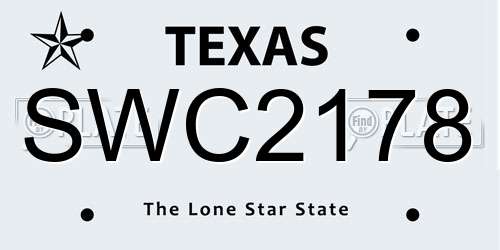 SWC2178 Texas License Plate