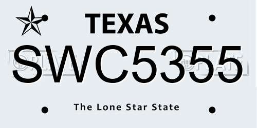 SWC5355 Texas License Plate