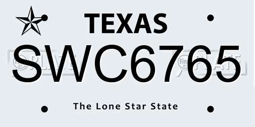 SWC6765 Texas License Plate