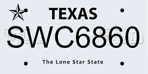 SWC6860 Texas License Plate