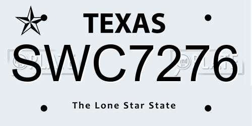 SWC7276 Texas License Plate