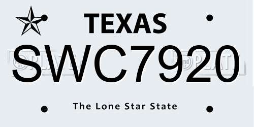 SWC7920 Texas License Plate