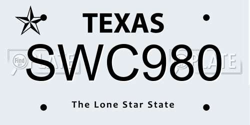SWC980 Texas License Plate