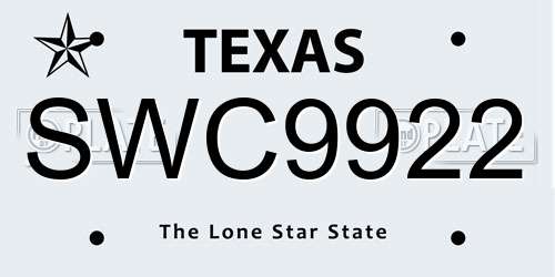 SWC9922 Texas License Plate