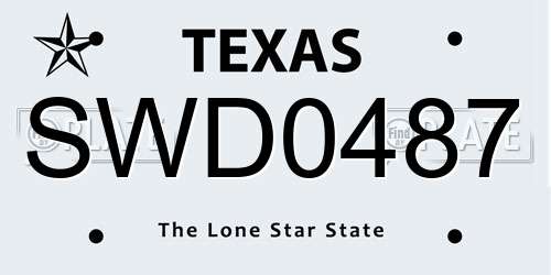 SWD0487 Texas License Plate