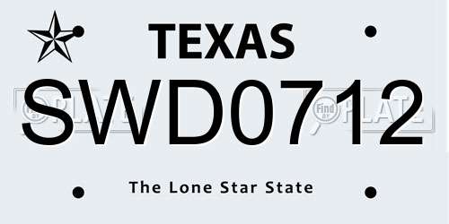 SWD0712 Texas License Plate