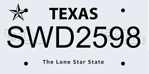 SWD2598 Texas License Plate