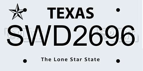 SWD2696 Texas License Plate