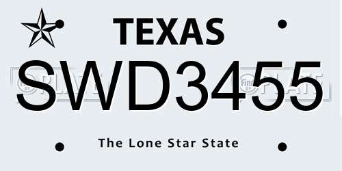 SWD3455 Texas License Plate