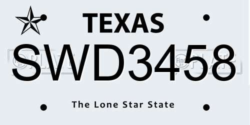 SWD3458 Texas License Plate