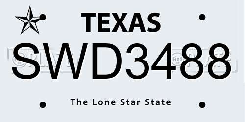SWD3488 Texas License Plate