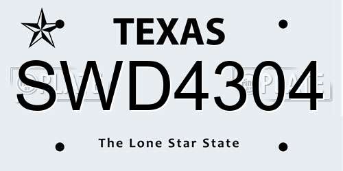 SWD4304 Texas License Plate