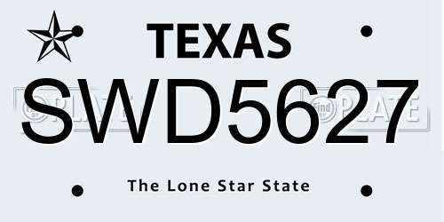 SWD5627 Texas License Plate