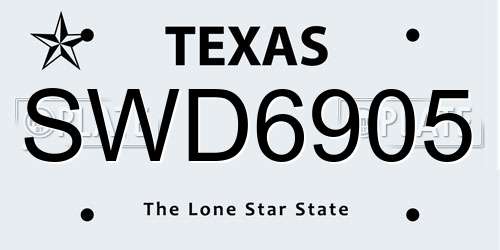 SWD6905 Texas License Plate