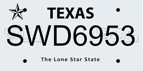 SWD6953 Texas License Plate