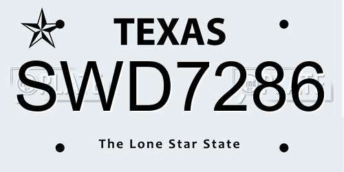 SWD7286 Texas License Plate