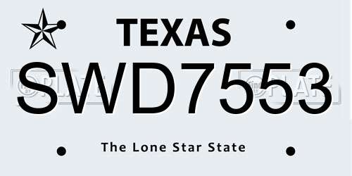 SWD7553 Texas License Plate