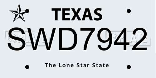 SWD7942 Texas License Plate