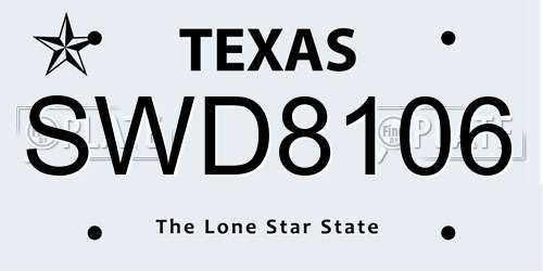 SWD8106 Texas License Plate