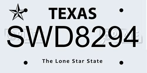 SWD8294 Texas License Plate