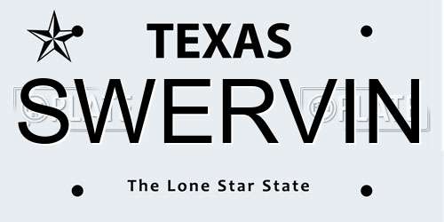 SWERVIN Texas License Plate