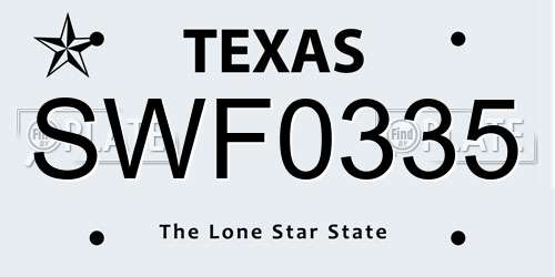 SWF0335 Texas License Plate