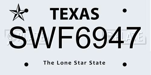 SWF6947 Texas License Plate