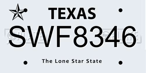 SWF8346 Texas License Plate